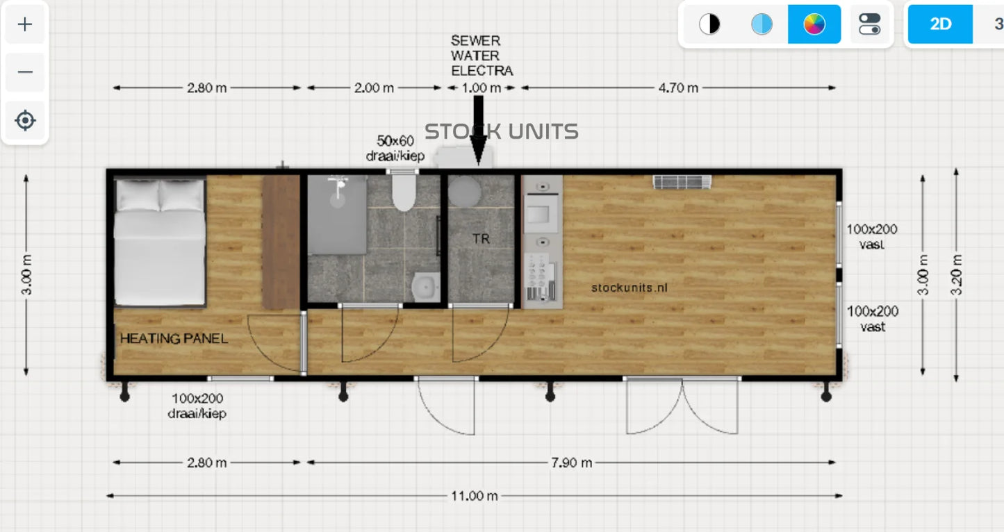 Noodwoning 11x3,2m PL - Direct Leverbaar