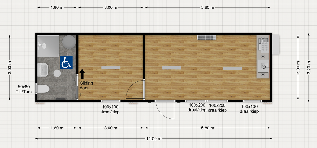 Tweedehands mantelzorgunit 35m² (11x3,2m) - Direct leverbaar - RO