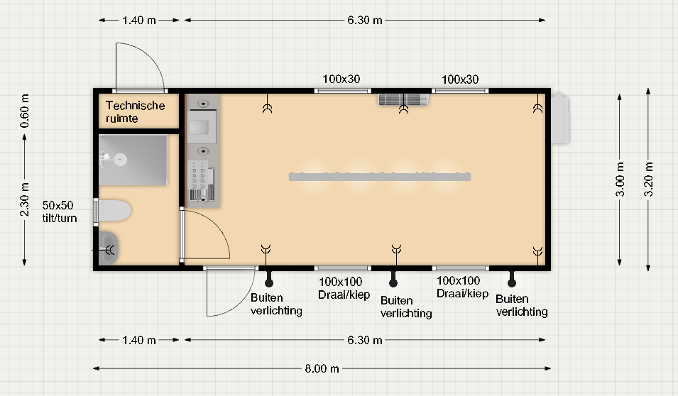 Woonunit met zadeldak - 26m² (8x3,2m) - PL