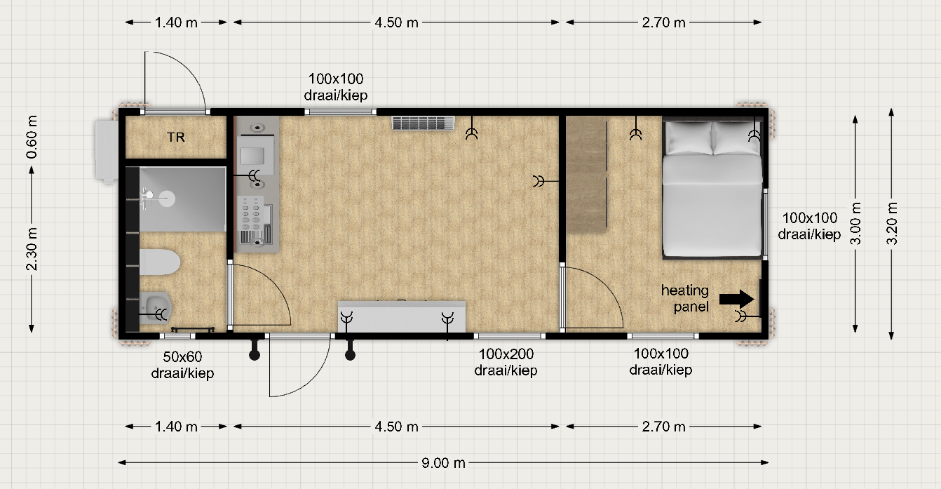 Woonunit 29m² (9x3,2m) - 1 slaapkamer - PL - Direct leverbaar
