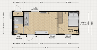 Woonunit 29m² (9x3,2m) - 1 slaapkamer - PL - Direct leverbaar