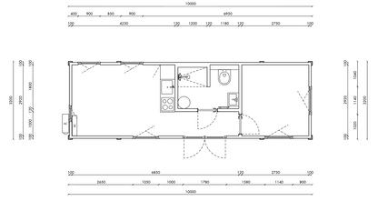 Mantelzorgunit 32m² (10x3,2m) - 1 slaapkamer - echt hout - RO+