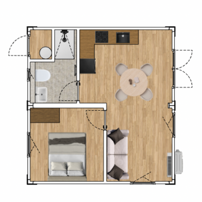 Woonunit 38m² – 6x6,4m geschakeld – 1 slaapkamer - RO