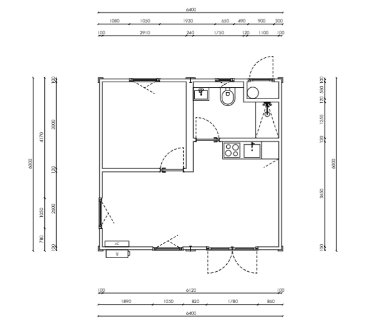 Woonunit RO 6x6,4m (geschakeld)
