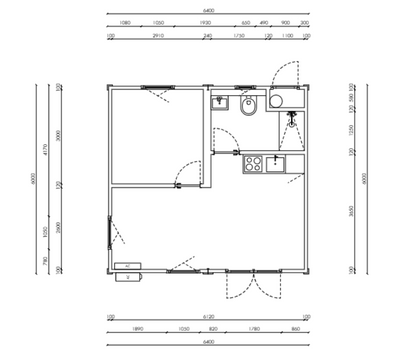 Woonunit RO 6x6,4m (geschakeld)