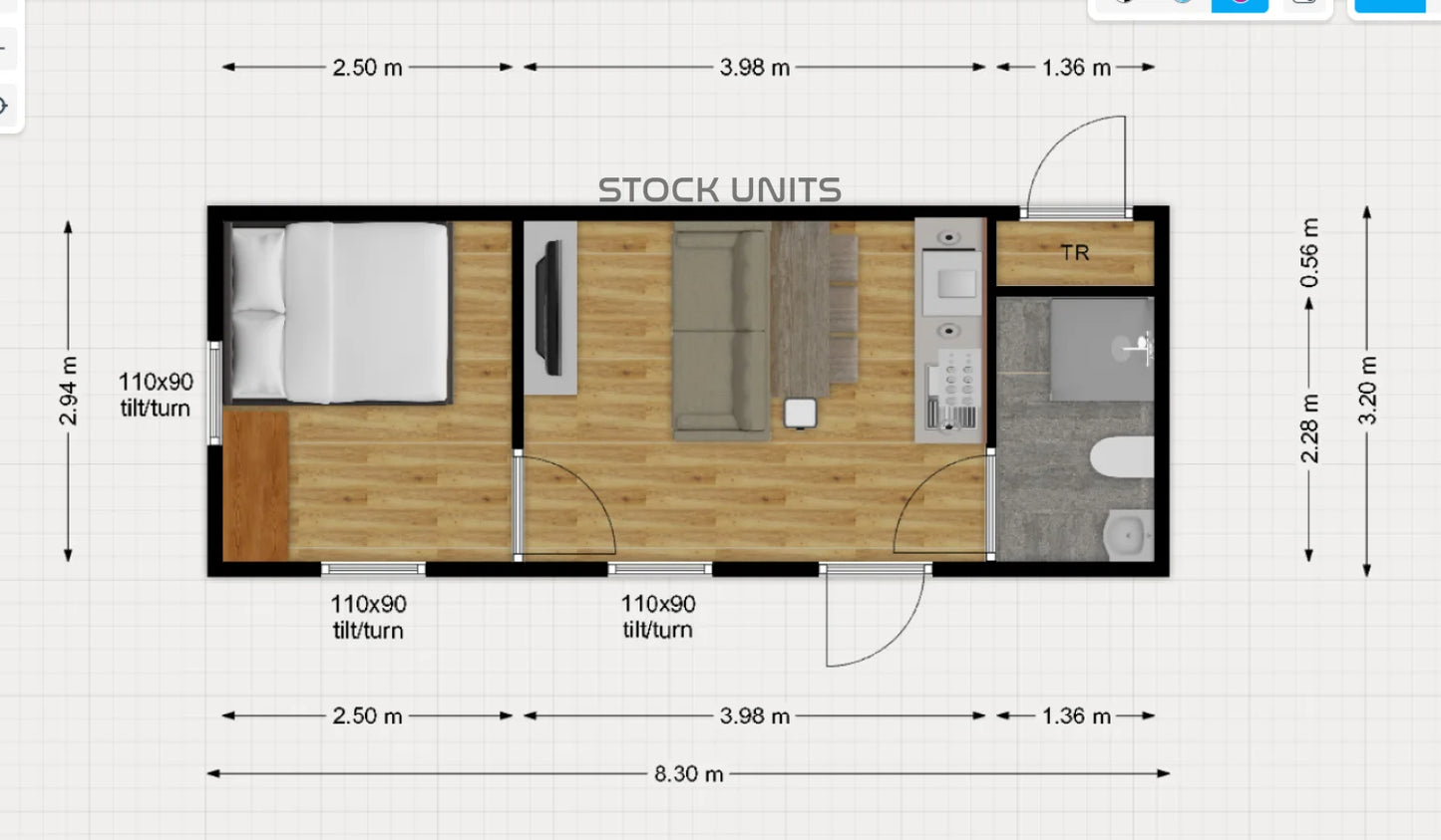 Containerwoning 26M2 8 3X3 2M Ro