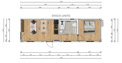 Containerwoning RO 11x3,2m - 1 slaapkamer - Direct leverbaar