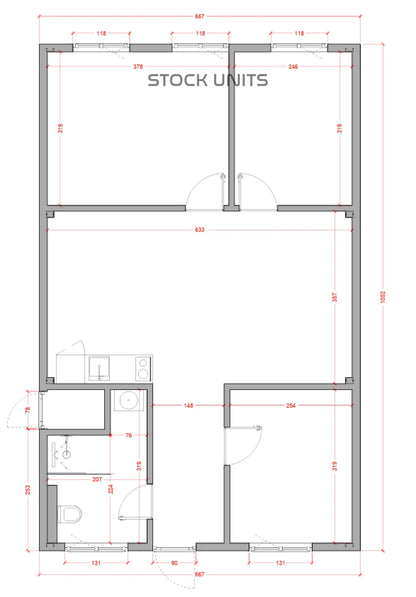 Geschakelde woonunit - 6,7x10,5m (70m²) - 3 slaapkamers
