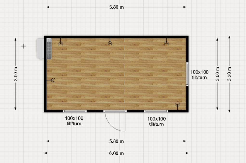 Kantoorunit 19m² (6x3,2m) - PL