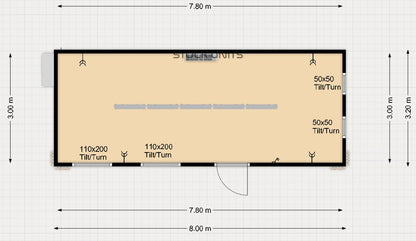 Kantoorunit met puntdak - 26m² (8x3,2m) - PL
