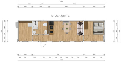 Mantelzorgunit 42m² (13x3,2m) - 2 slaapkamers - witte sandwichpanelen - RO