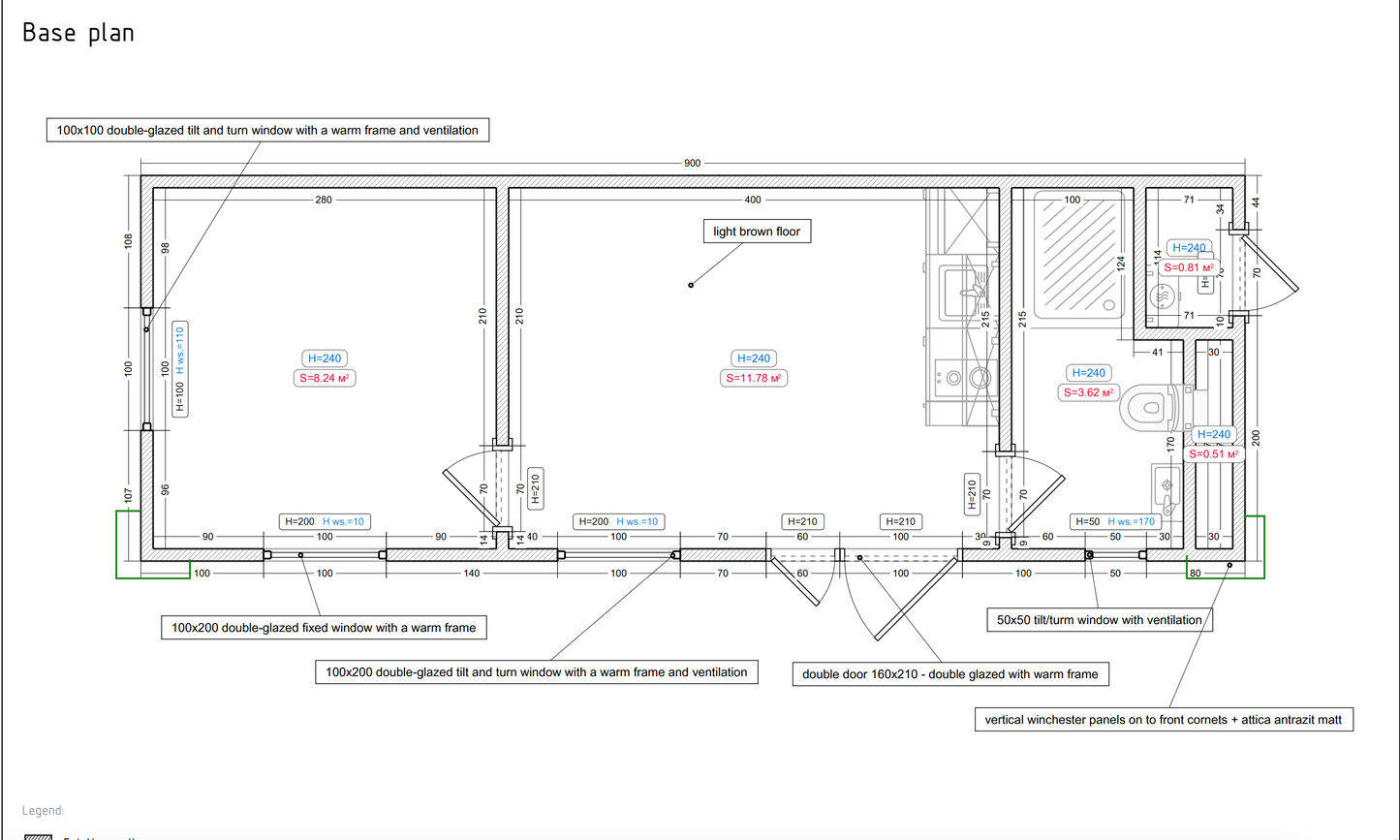 Woonunit 29m² (9x3,2m) - 1 slaapkamer - PL