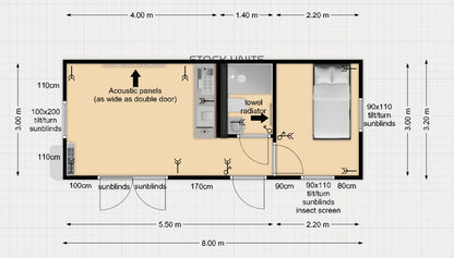 Woonunit 8x3,2m PL - 1 slaapkamer
