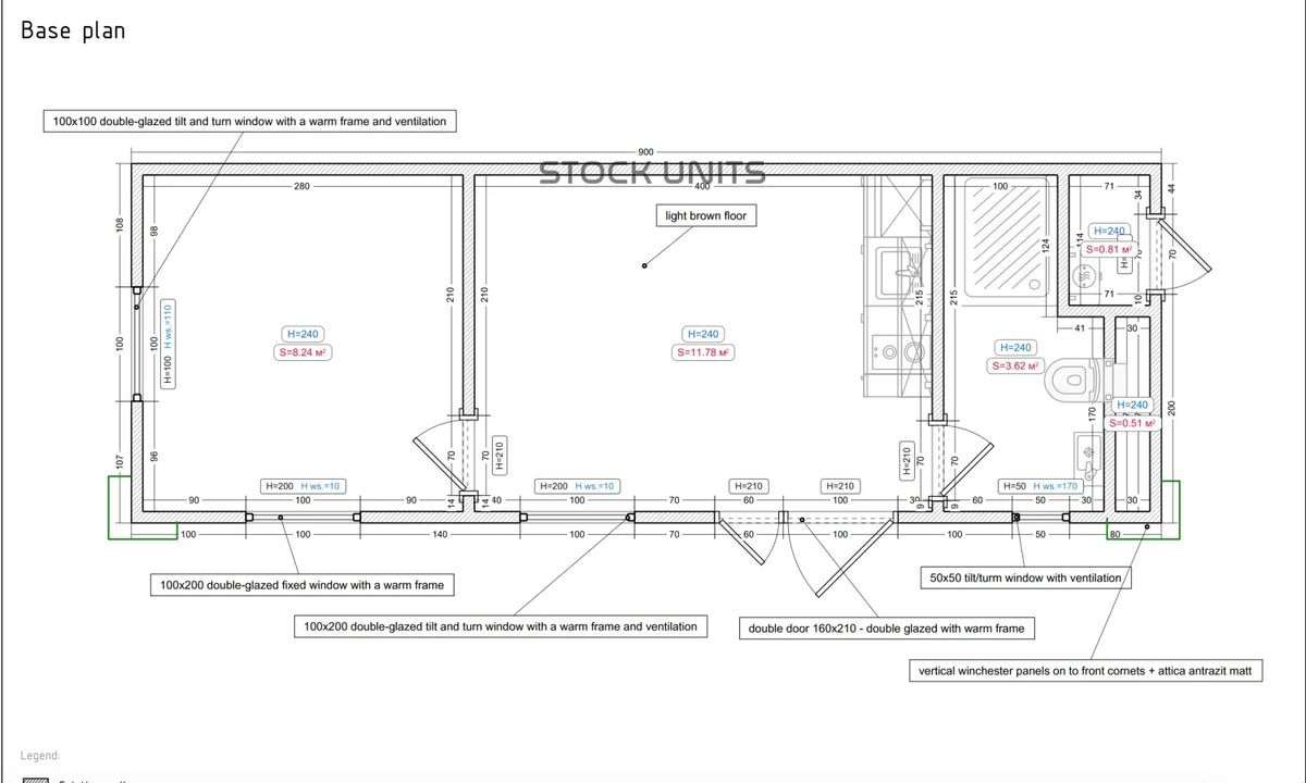 Woonunit 29m² (9x3,2m) - 1 slaapkamer - PL