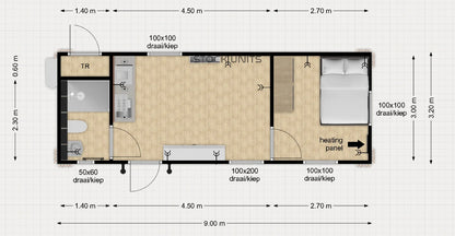Woonunit 29m² (9x3,2m) - 1 slaapkamer - PL - Direct leverbaar