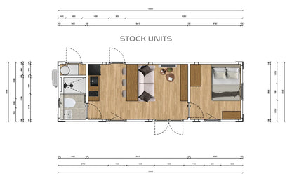 Woonunit 10x3,2m RO - 1 slaapkamer - Direct leverbaar