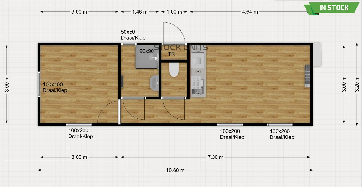 Woonunit 10,6x3,2m PL - Direct leverbaar
