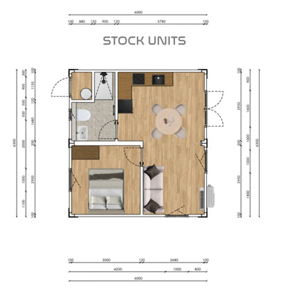 Woonunit 38m² – 6x6,4m geschakeld – 1 slaapkamer - RO