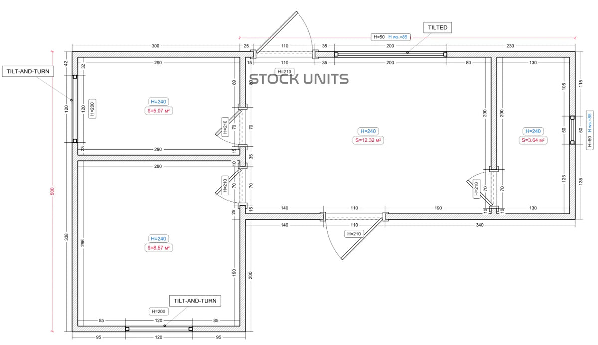 Woonunit L-vorm 33m² (6x3,2 + 5x3,2m) - 1 slaapkamer - PL